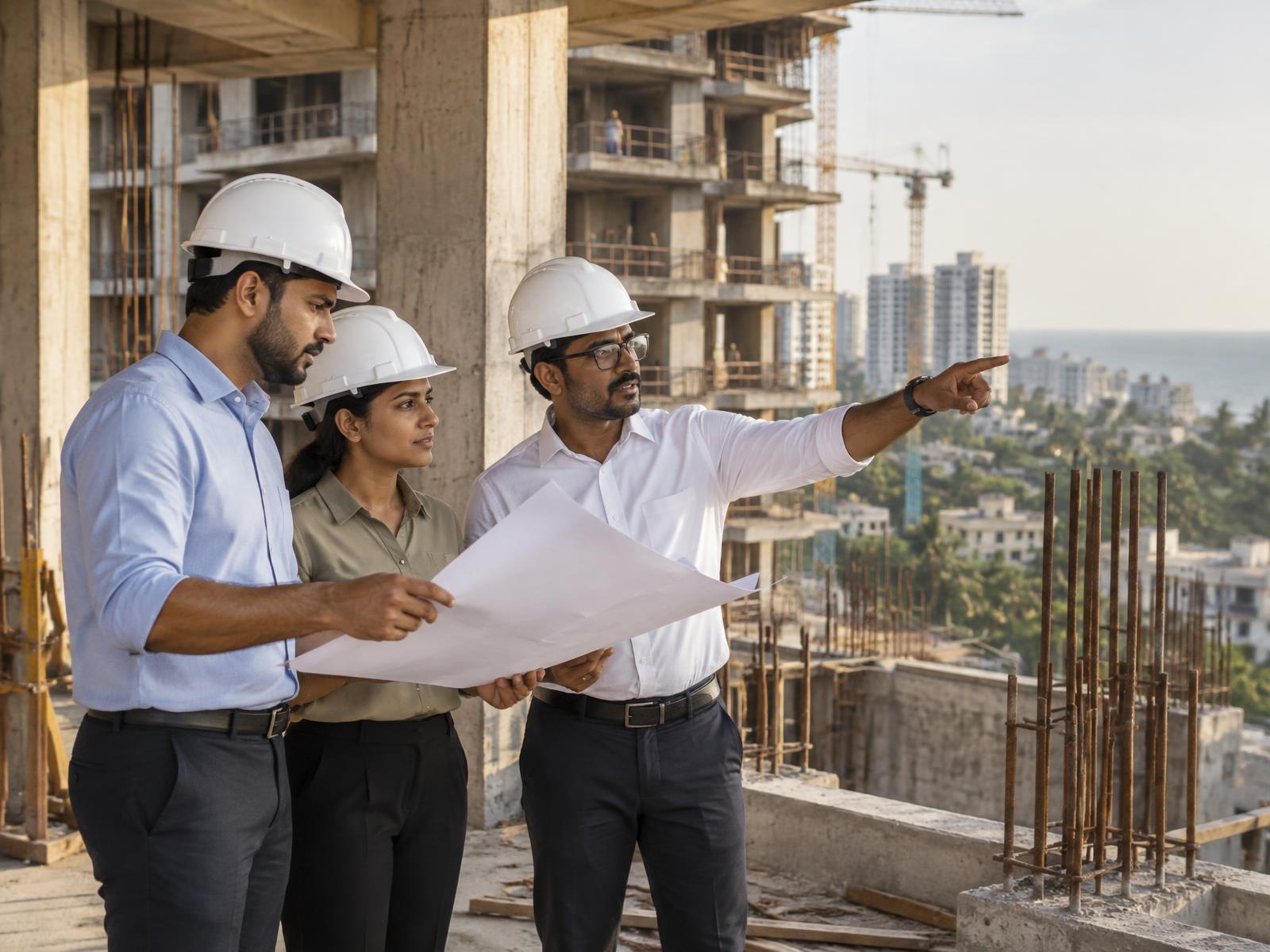 Engineers reviewing plans at a construction site